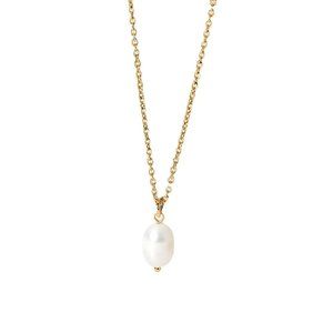 NEW - 18K Gold Plated Stainless Steel Chain Pearl Drop Necklace